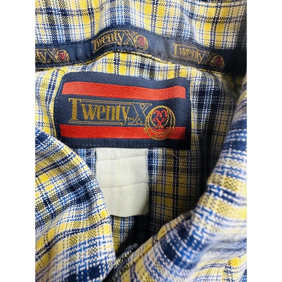 TwentyX Shirt Mens Large Yellow Blue Plaid Button Down Short Sleeve Western - Picture 2 of 8